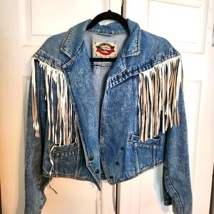 Vintage Rock Creek Denim Fringe Jacket Sz Medium